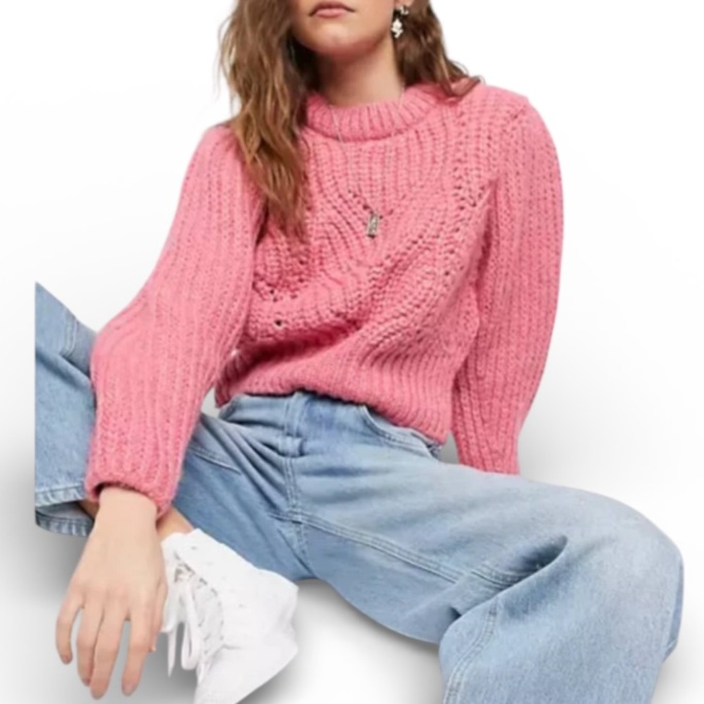 Topshop Rose Pink Pointelle Knit Crewneck Sweater Size 12